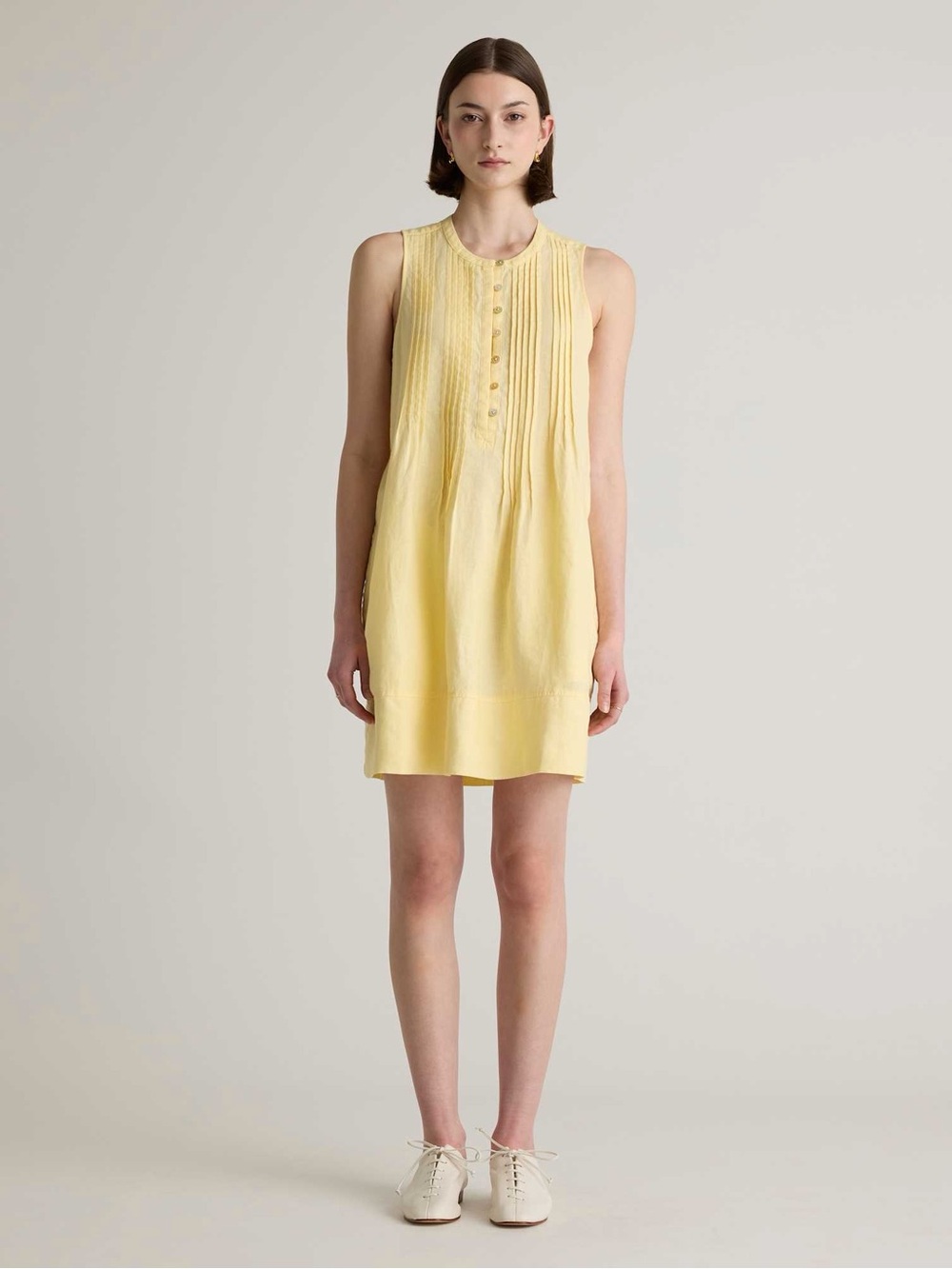 Quince 100% European Linen Sleeveless Swing Dress Soft Yellow Size Small